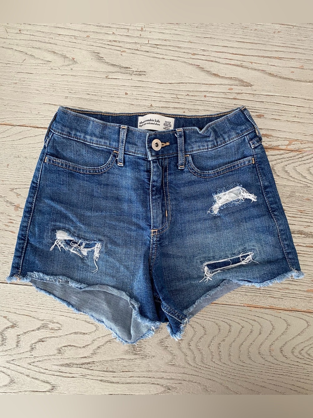 abercrombie kids Blue Distressed Denim Jean Shorts